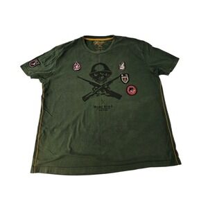 Vintage Marc Ecko Men's 3XL army green Military Style T-shirt skull gun patches